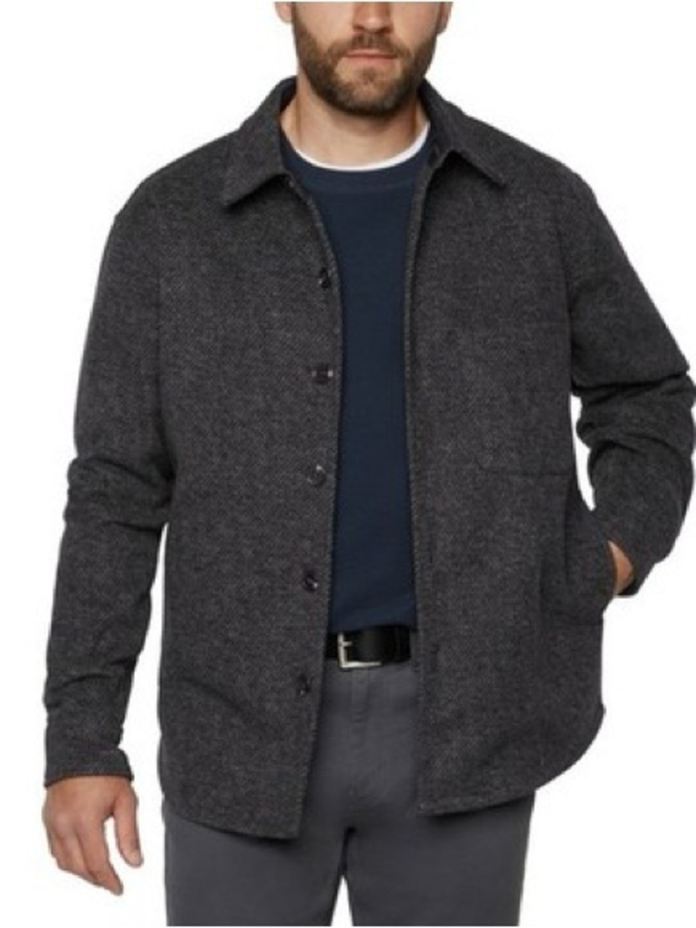 Men’s Charcoal Gray Herringbone Shirt Jacket Overshirt Coat